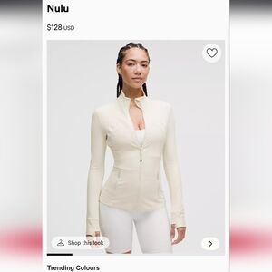 Lululemon DEFINE NULU zip Up.  Light Cream Size 8 EUC